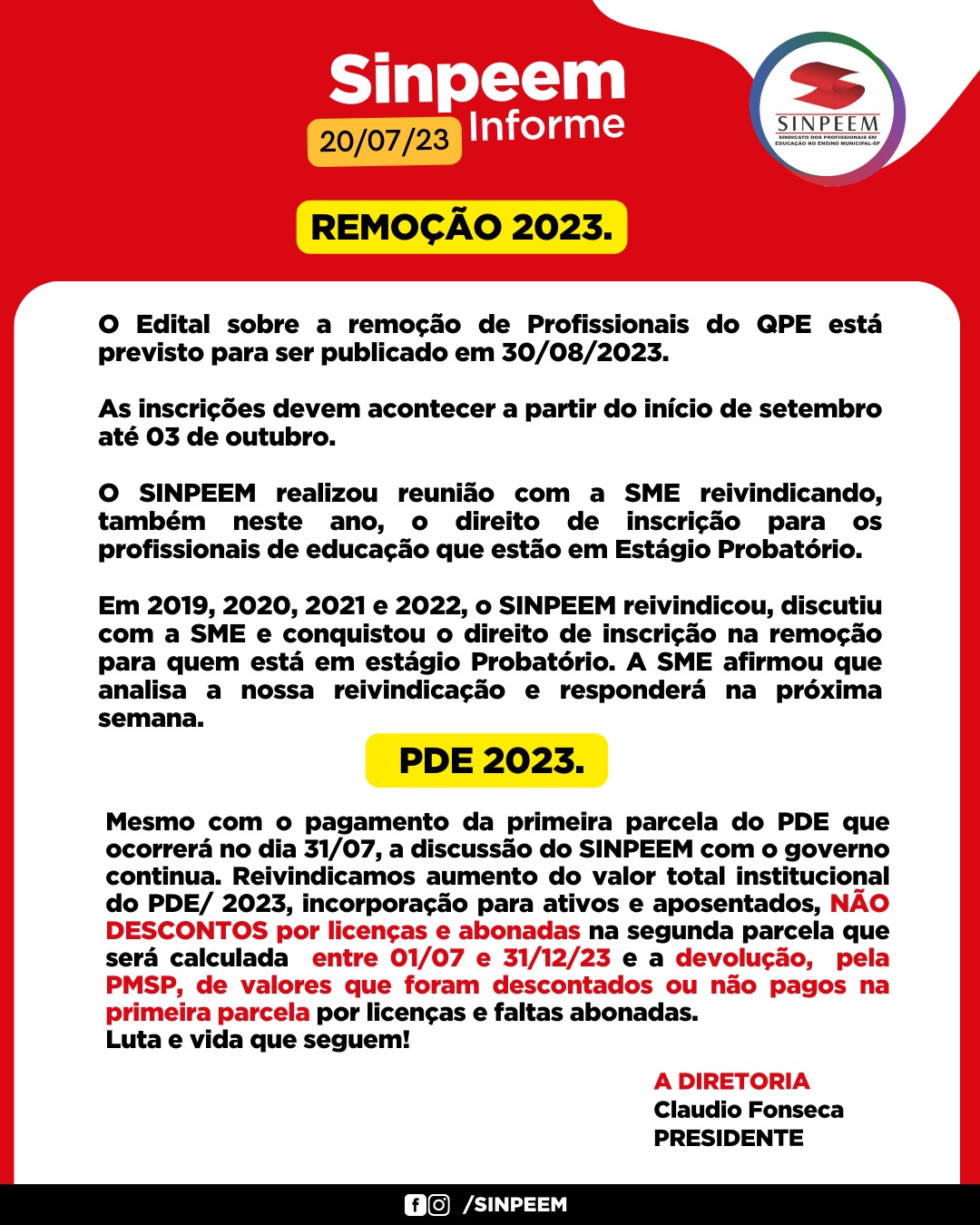 Sindicato dos Profissionais em Educação no Ensino Municipal de São Paulo -  Comunicado nº 1.173 (DOC de 07/10/2021. página 60)